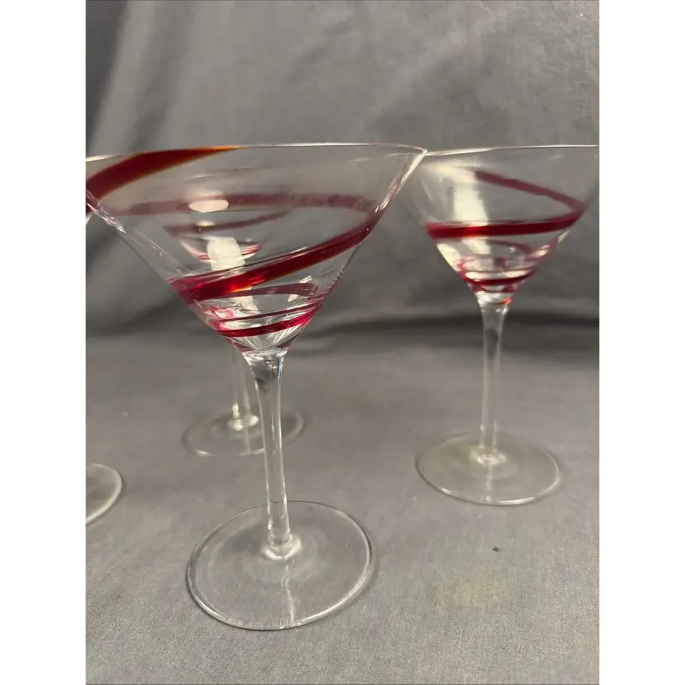 Pier 1 Imports Red Swirline Martini Glasses - Set of 4 Cocktail Margarita Party